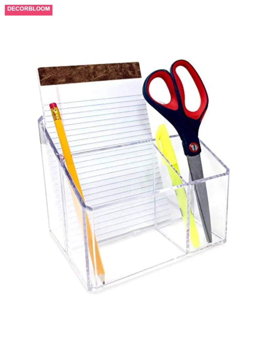 Clear Acrylic 3-Compartment Organizer for Makeup, Remote, Pen & Pencil Storage